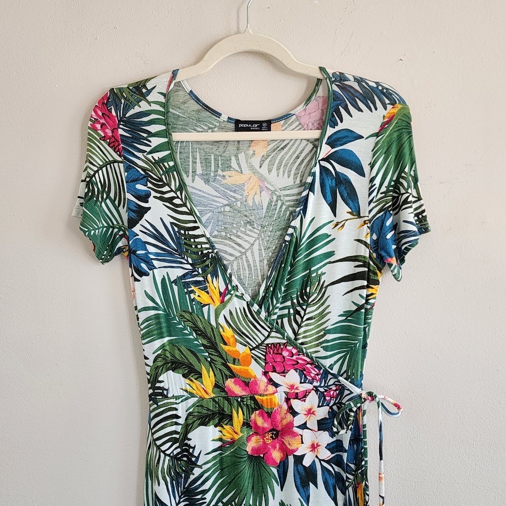 Womens Tropical Wrapped Maxi Dress Medium Cottagecore Resort Beach Vacation